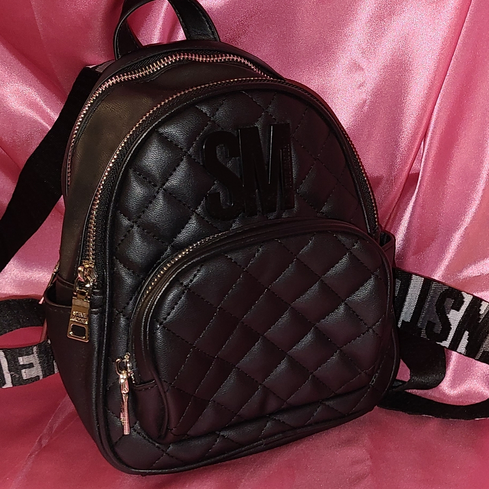 Steve Madden Quilted Black Backpack with Gold Accents